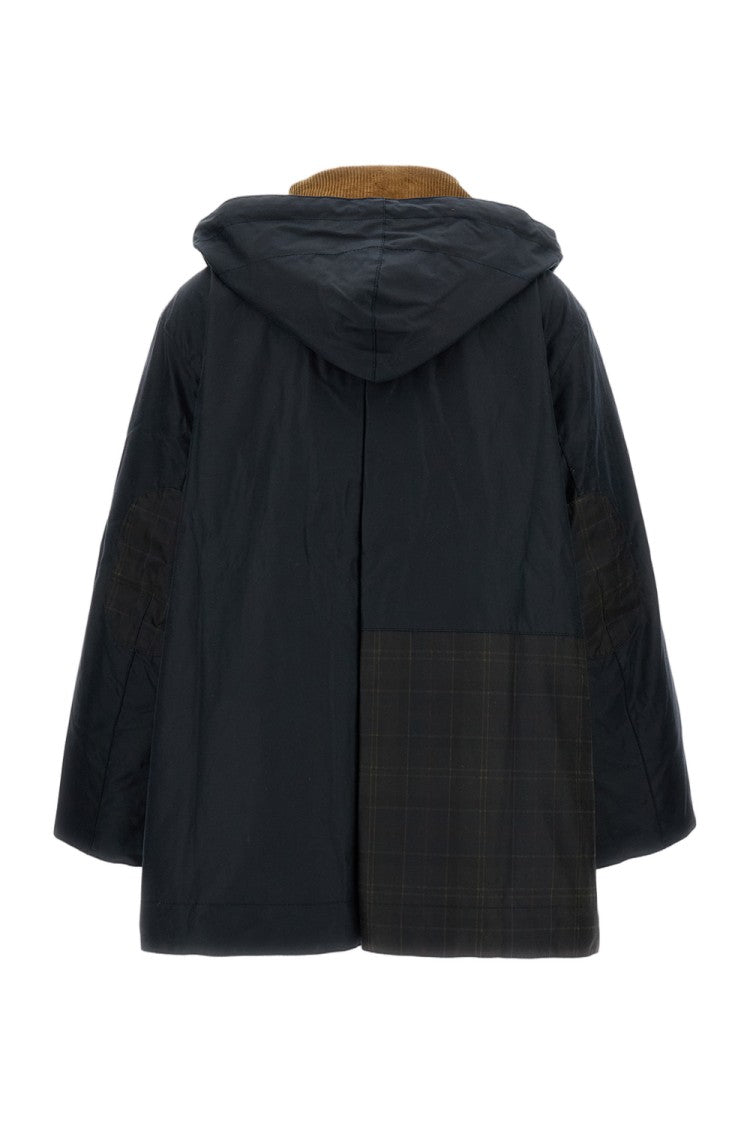 Barbour Duffle Coat With Tartan Patchwork And Corduroy Collar
