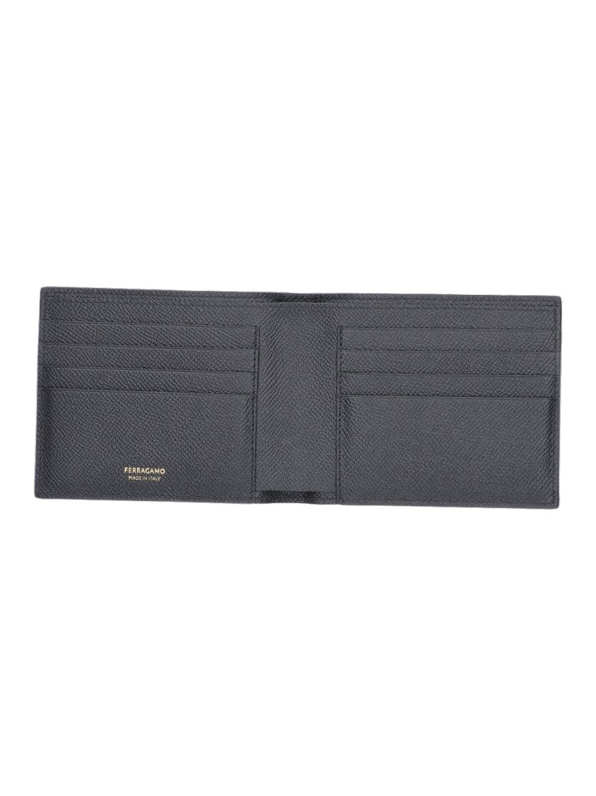 Ferragamo Gancini Detail Black Calf Leather Bifold Wallet