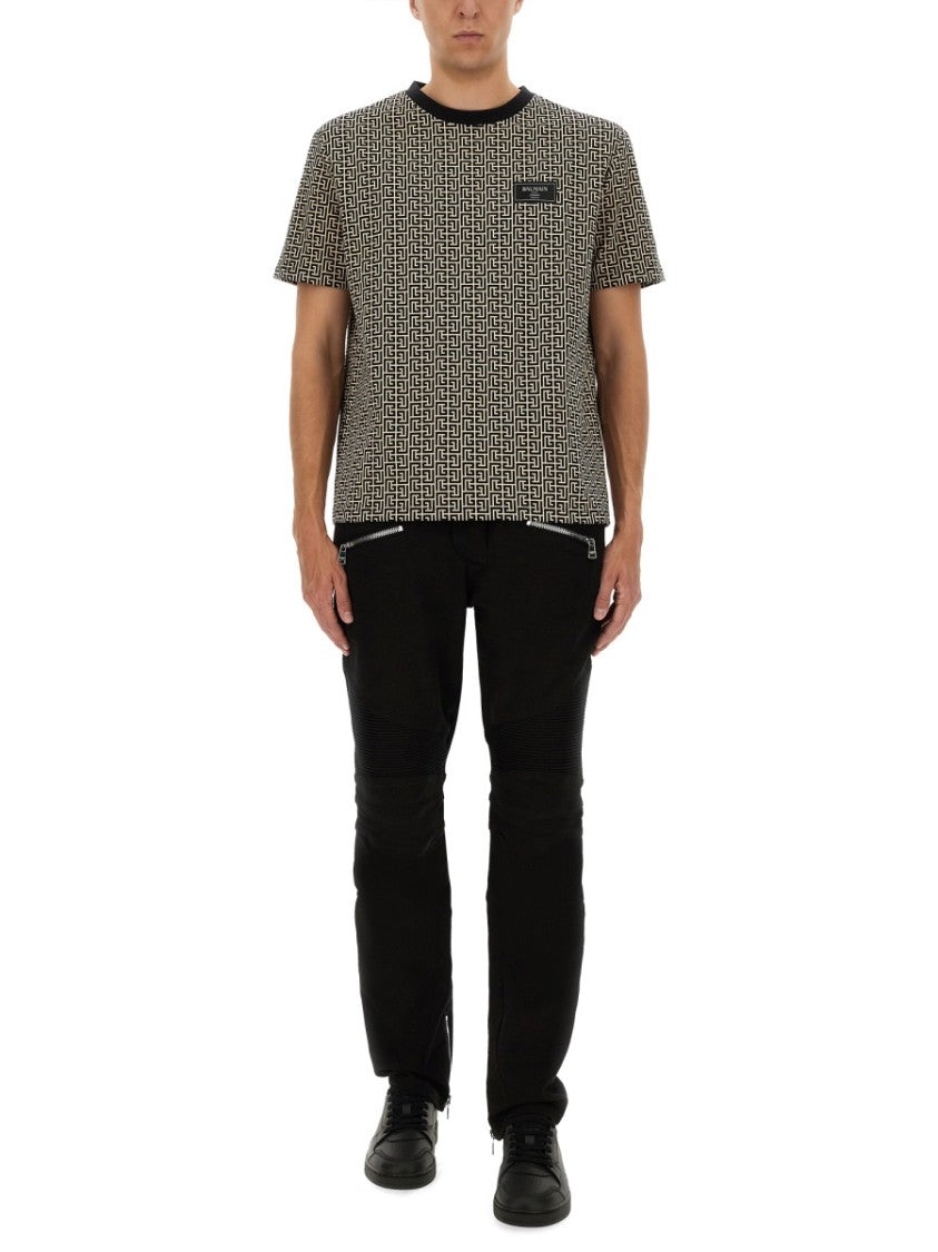 Balmain Geometric Jacquard T-Shirt With Subtle Logo Patch