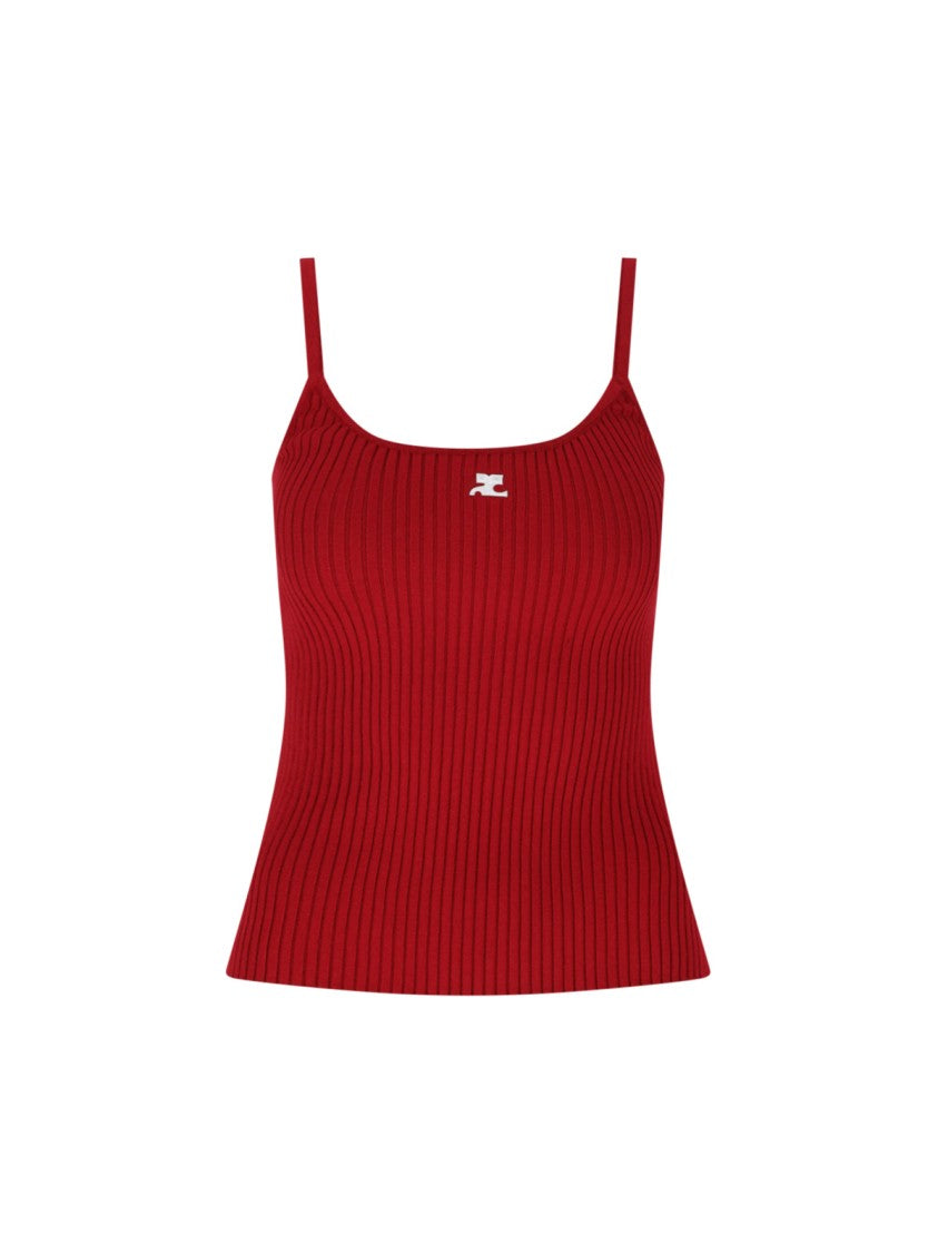 Courrèges Ribbed Red Courrèges Tank Top With Logo Patch