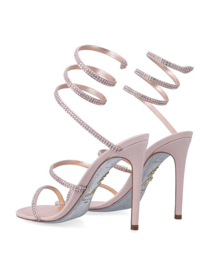 René Caovilla Cleo Snake Strap Crystals Sandals
