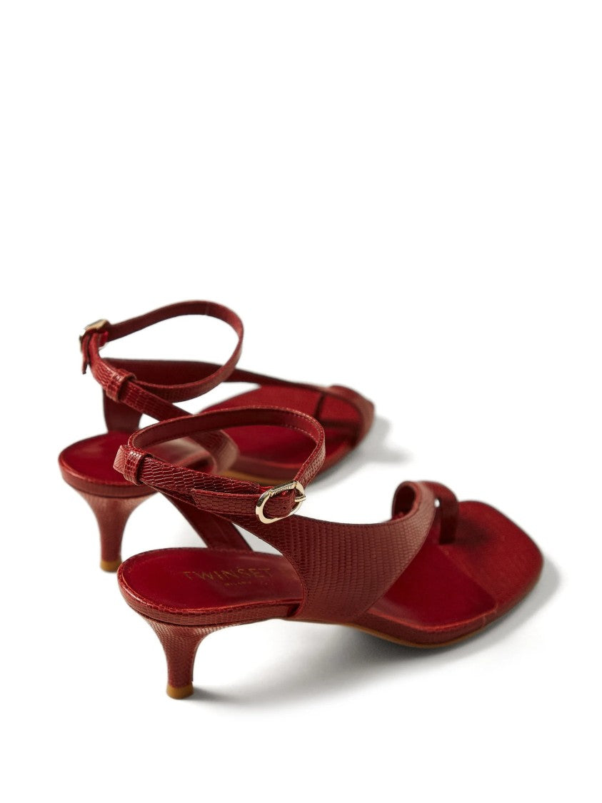 Twin-Set Lizard-Embossed Leather Sandals With Adjustable Ankle Strap