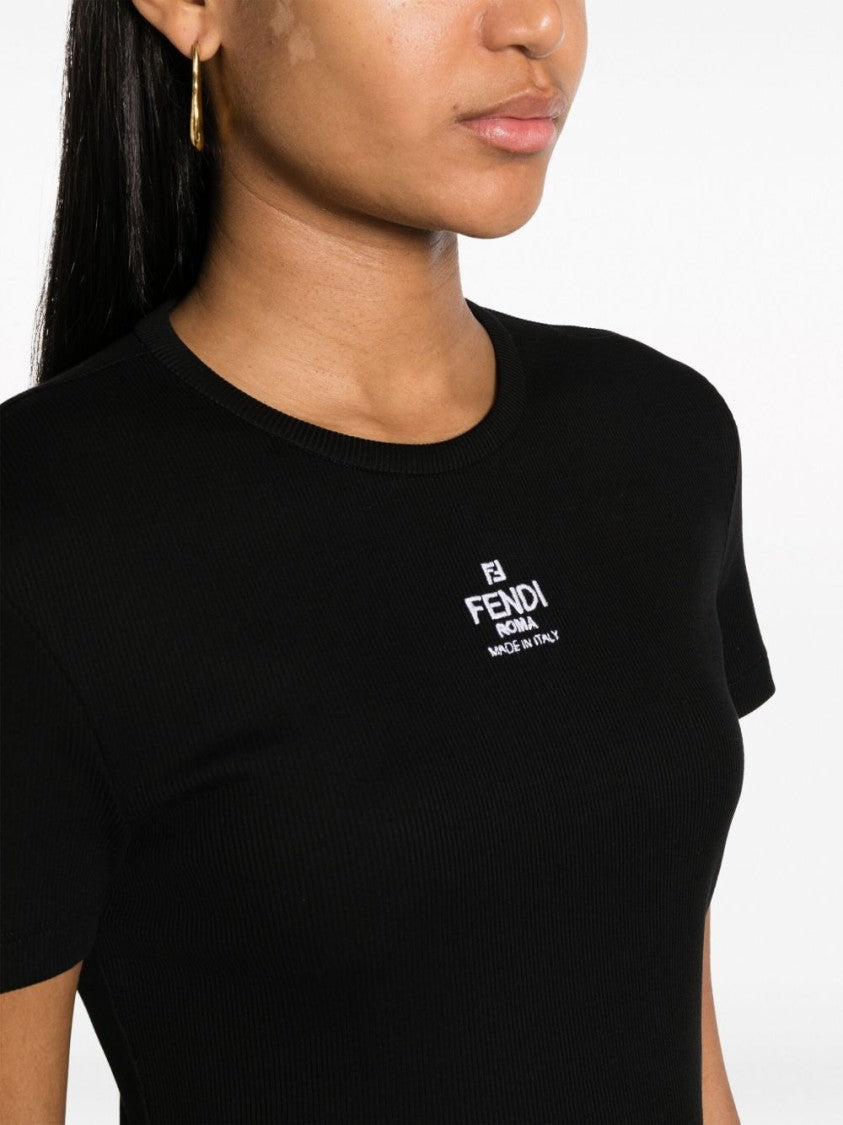 Fendi Fitted Black Cropped T-Shirt