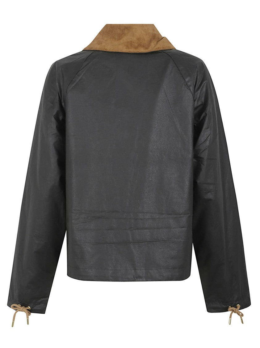 Barbour Cropped Waxed Cotton Jacket With Tartan Lining