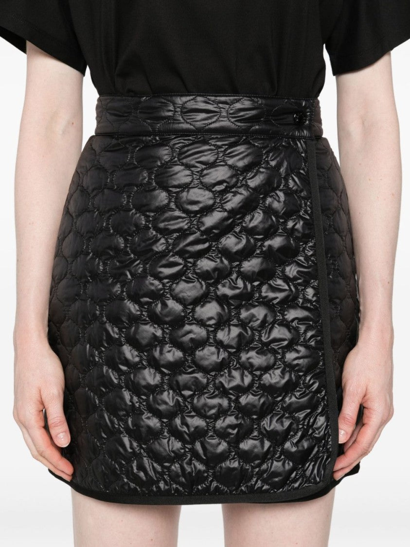 Moncler Quilted Black Skirt With Glossy Finish And Wrap Style