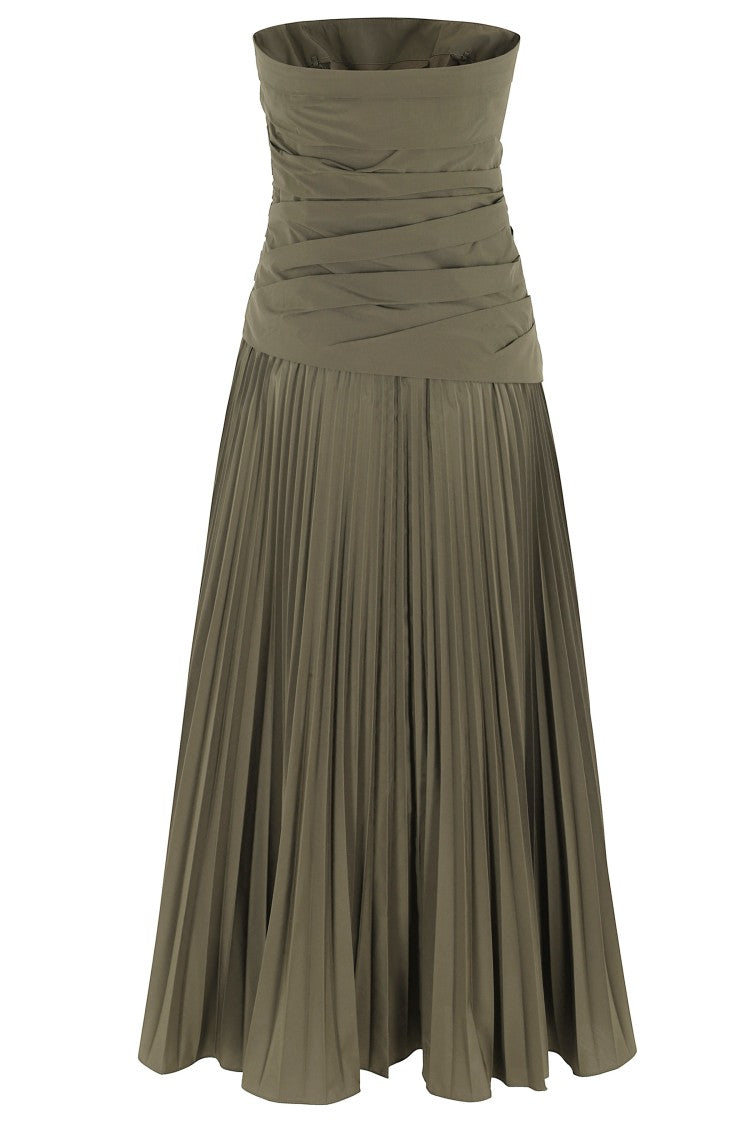 Simkhai Fern Green Arie Strapless Pleated Cotton-Blend Midi Dress