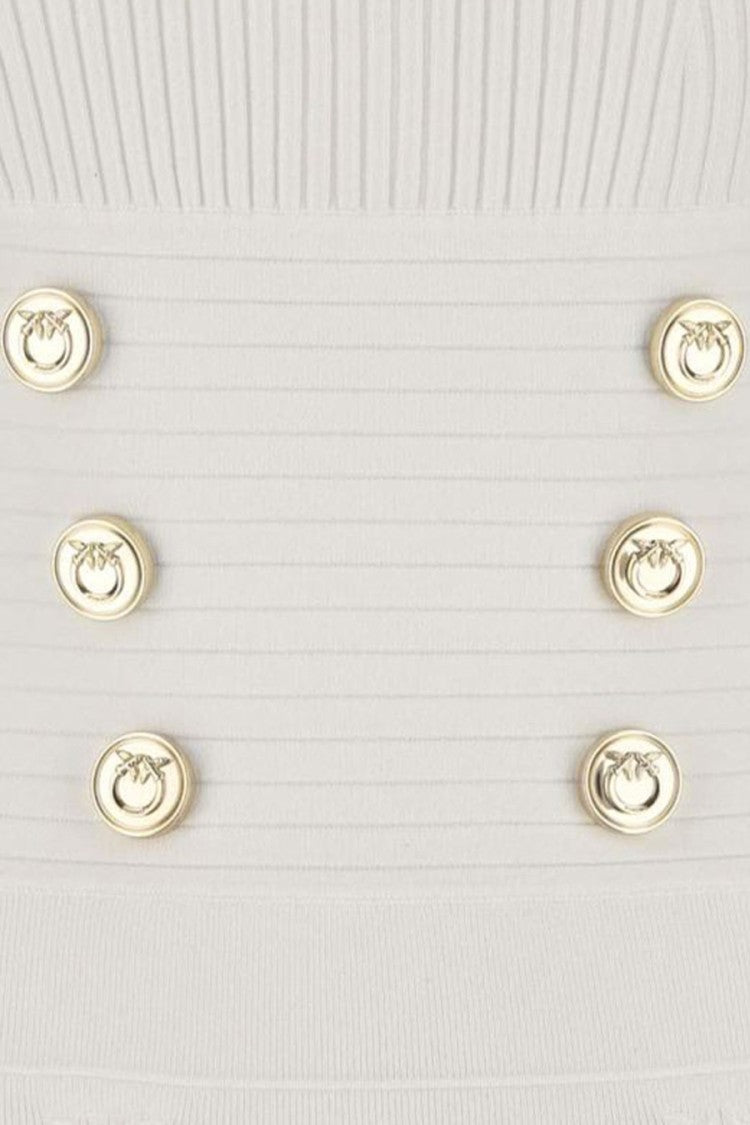 Pinko White Ribbed Bodycon Dress With Gold Button Detail And Zip Closure