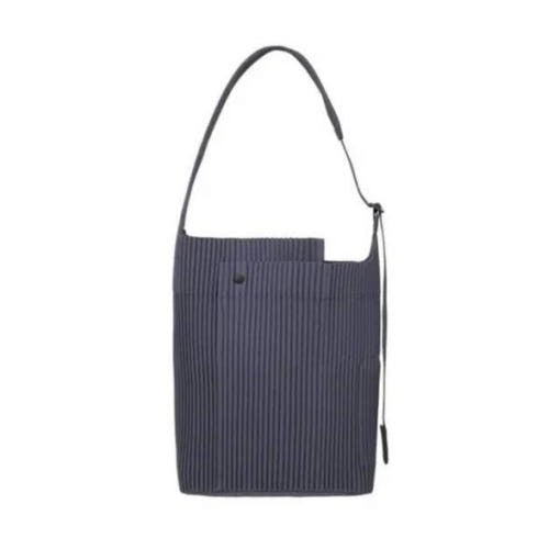 Homme Plissé Issey Miyake Vertically Pleated Blue Shoulder Bag With Adjustable Strap