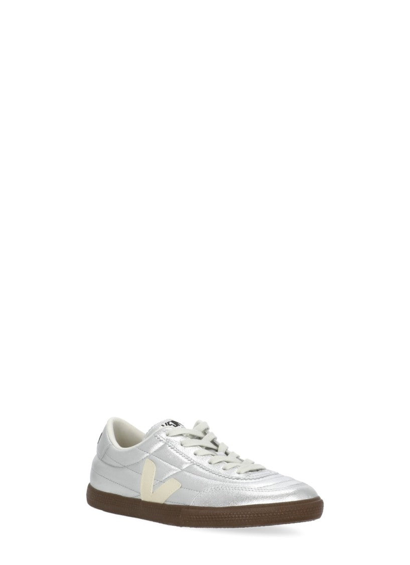 Veja Metallic Silver Low-Top Leather Sneakers