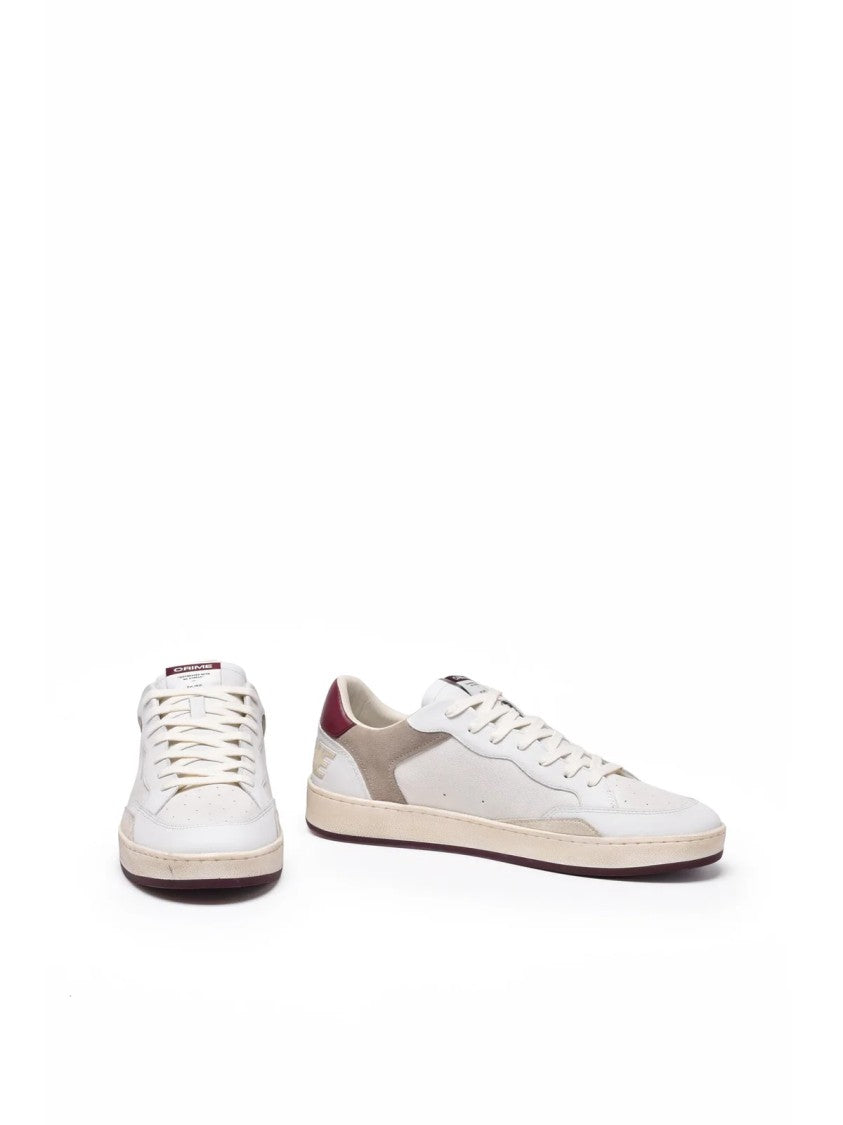 Crime London White-Bordeaux Leather Low Sneakers
