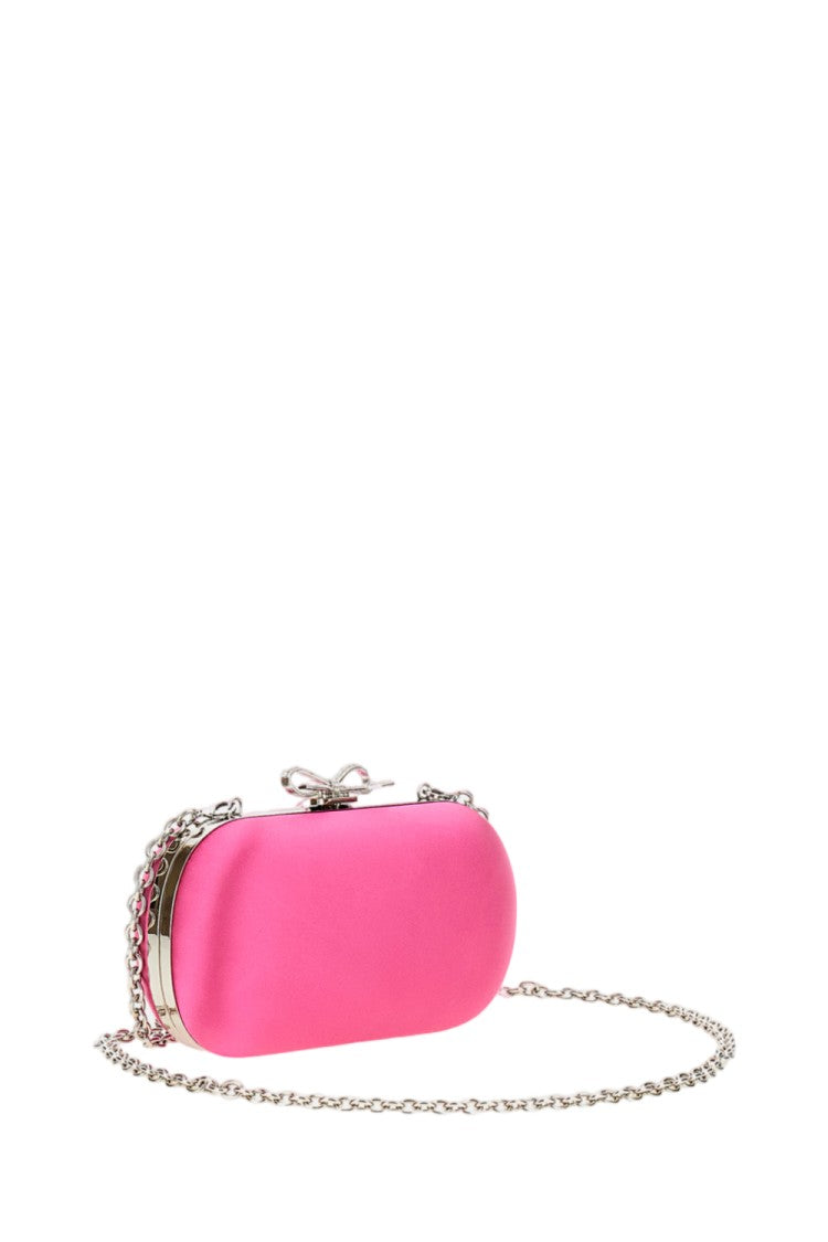 Self-Portrait Bright Pink Satin Bow Clutch