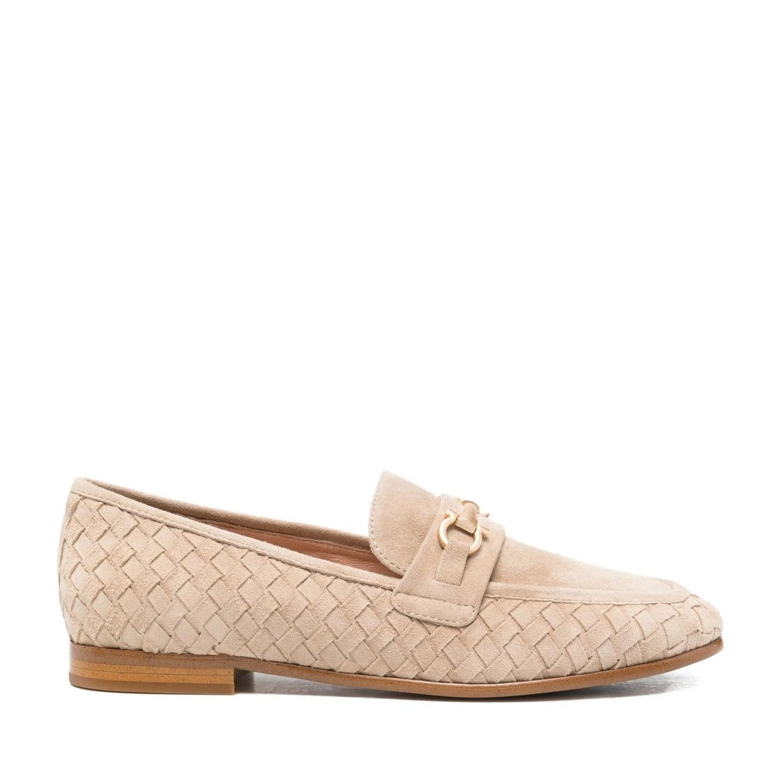 Adrianna Feretti Beige Woven Gold-Tone Bit Suede Loafers