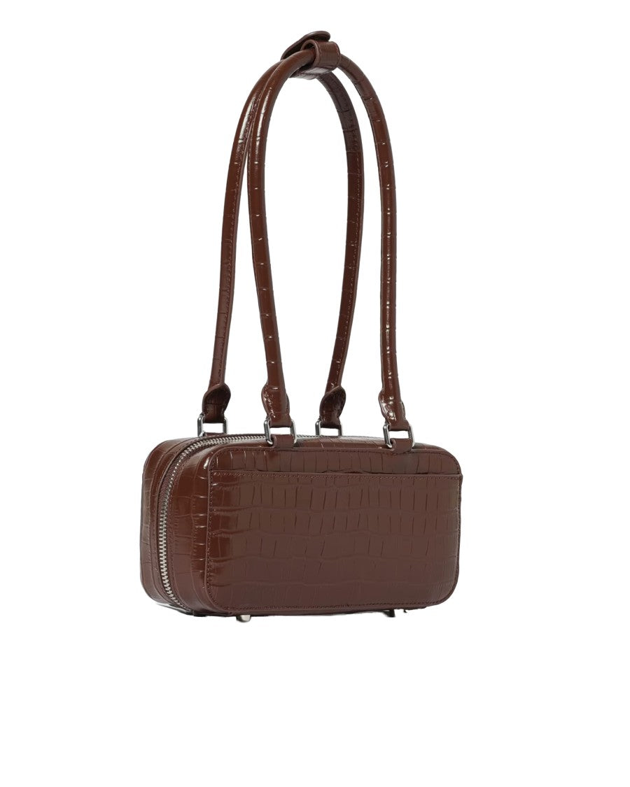 Self-Portrait Compact Crocodile-Effect Brown Shoulder Bag