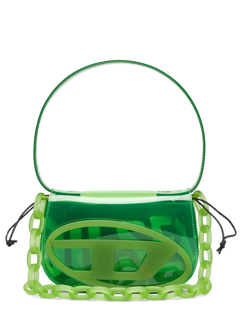 Diesel Transparent Green Handbag With Bold Logo Print