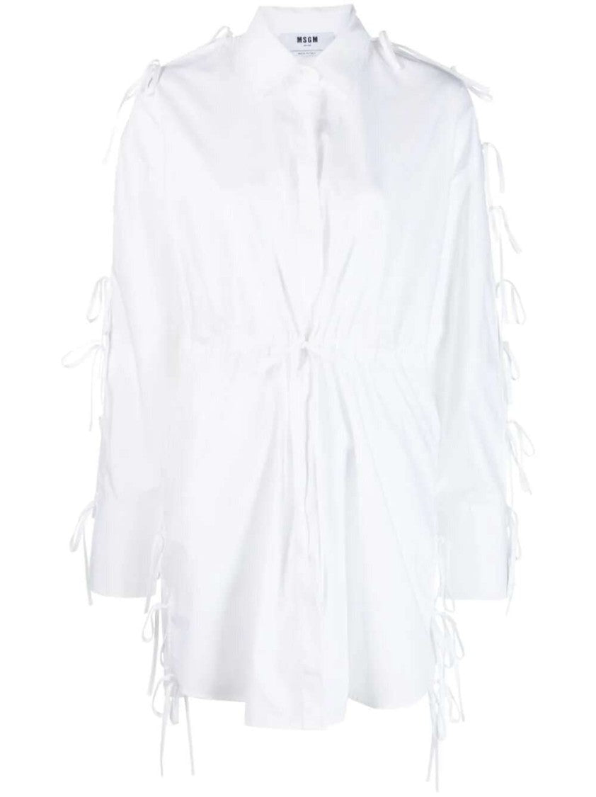 Msgm Bow-Embellished Cotton Shirtdress