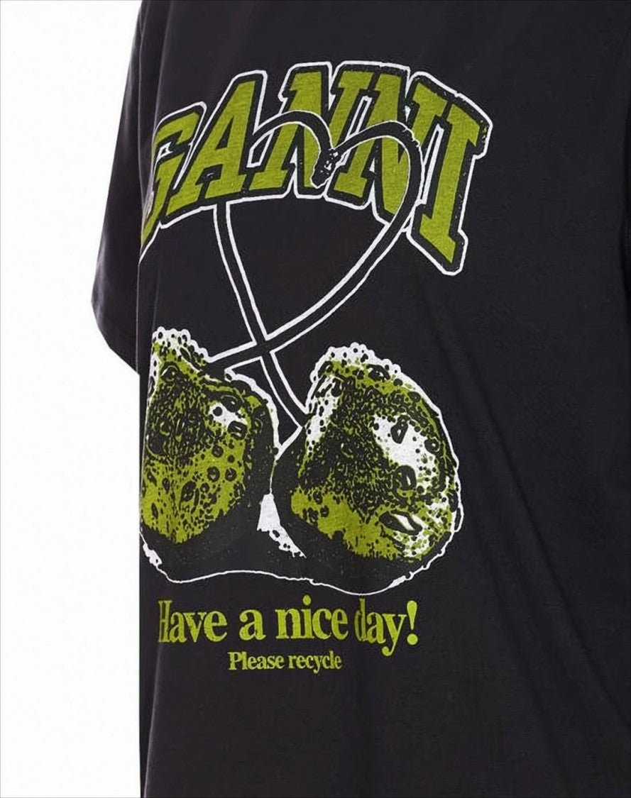 Ganni Relaxed Fit Graphic Print T-Shirt In Organic Cotton