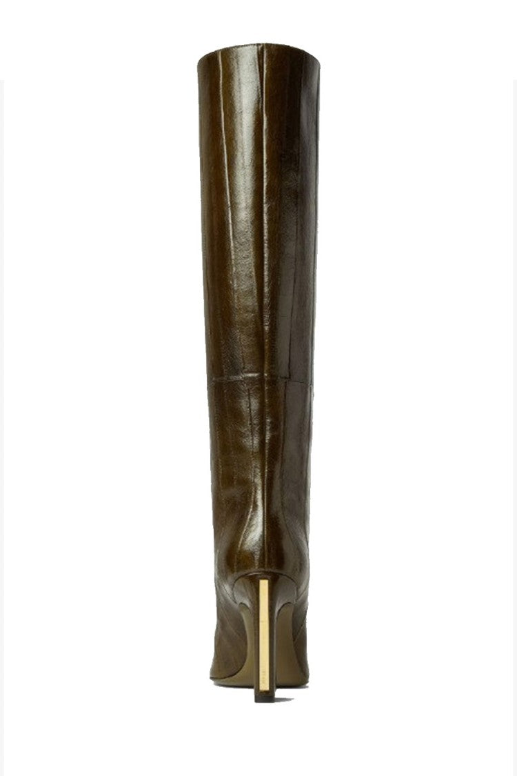 Fendi Brown Hagfish Skin Sculptural-Heel Knee-High Boots