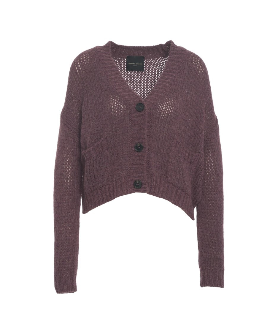 Roberto Collina Cropped Burgundy Cardigan With Classic V-Neck And Textured Knit