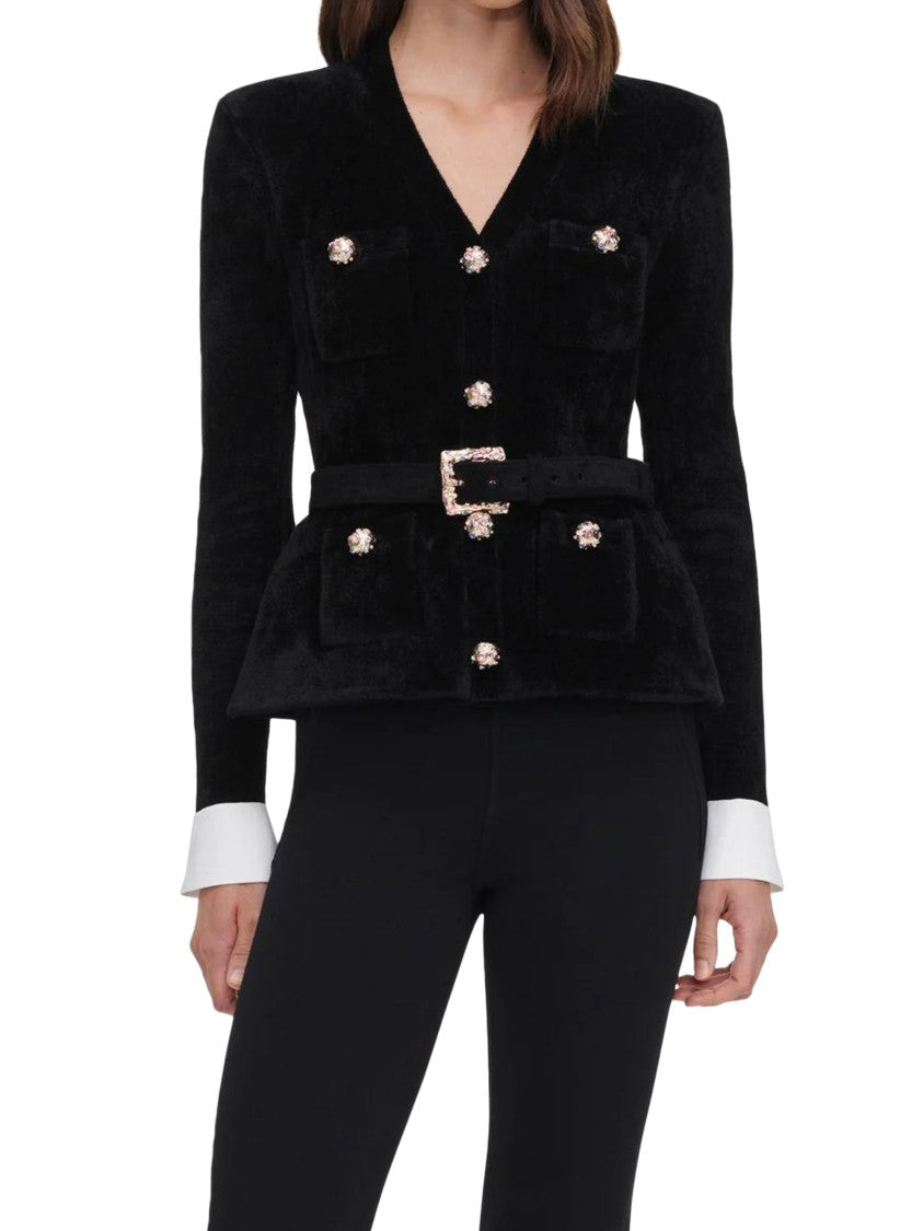 Self-Portrait Black Chenille Trimmed Knit Top