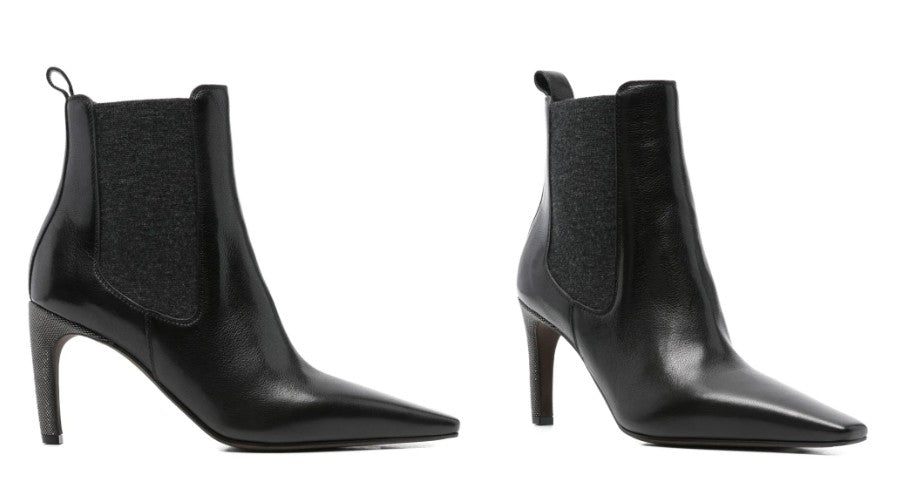Brunello Cucinelli Pointed Toe Leather Ankle Boots With Stiletto Heel