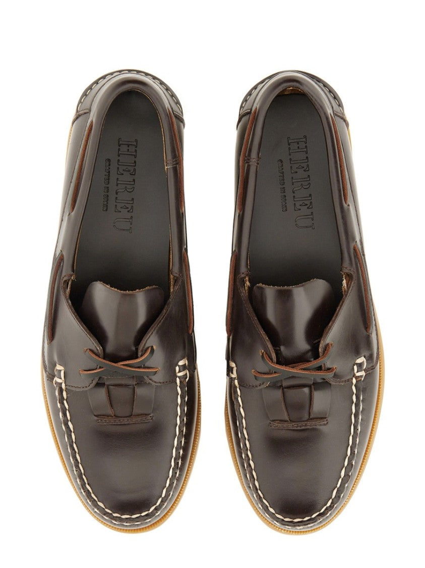 Hereu Brown Calf Leather Boat Moccasins