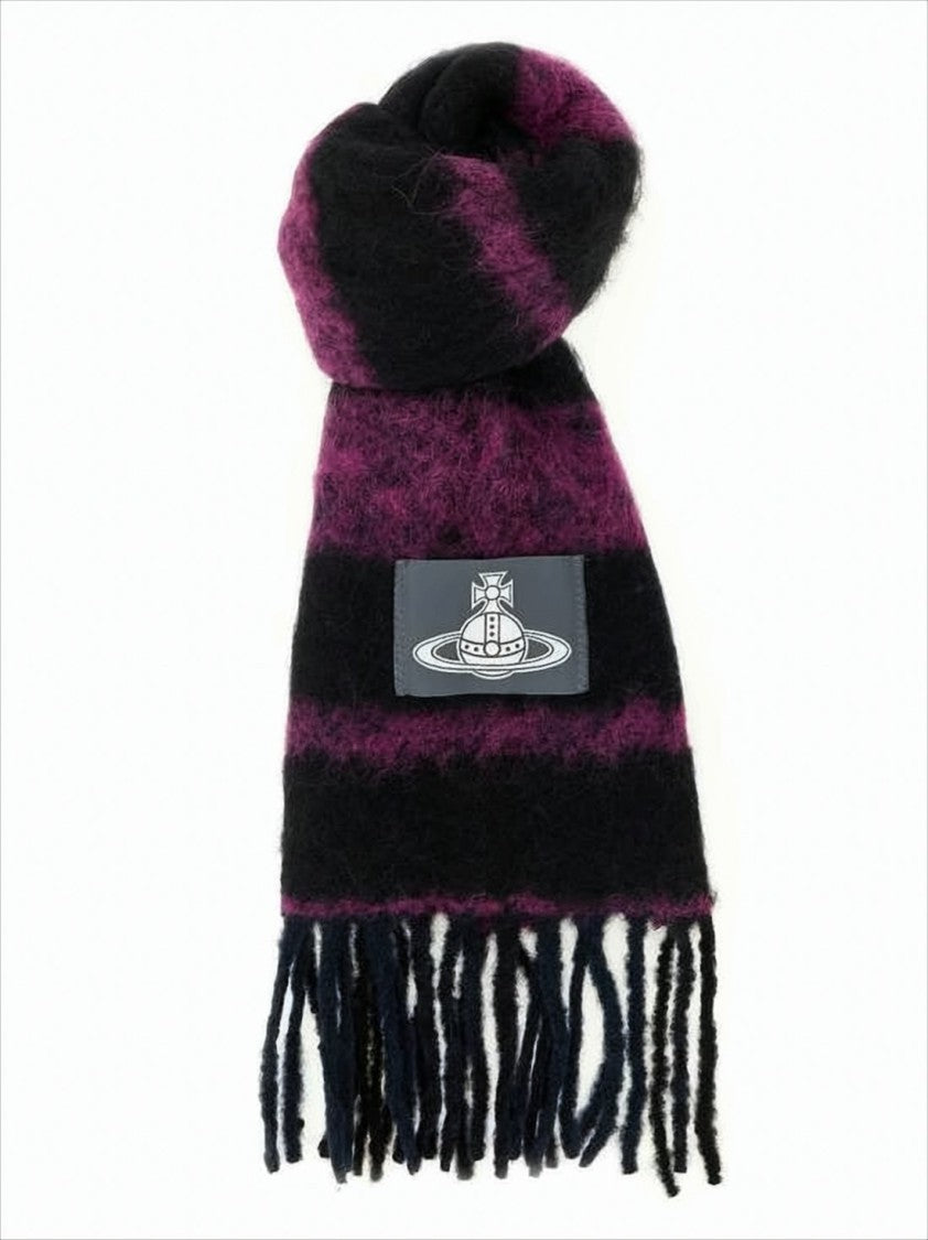 Vivienne Westwood Deep Purple And Black Striped Alpaca Blend Scarf