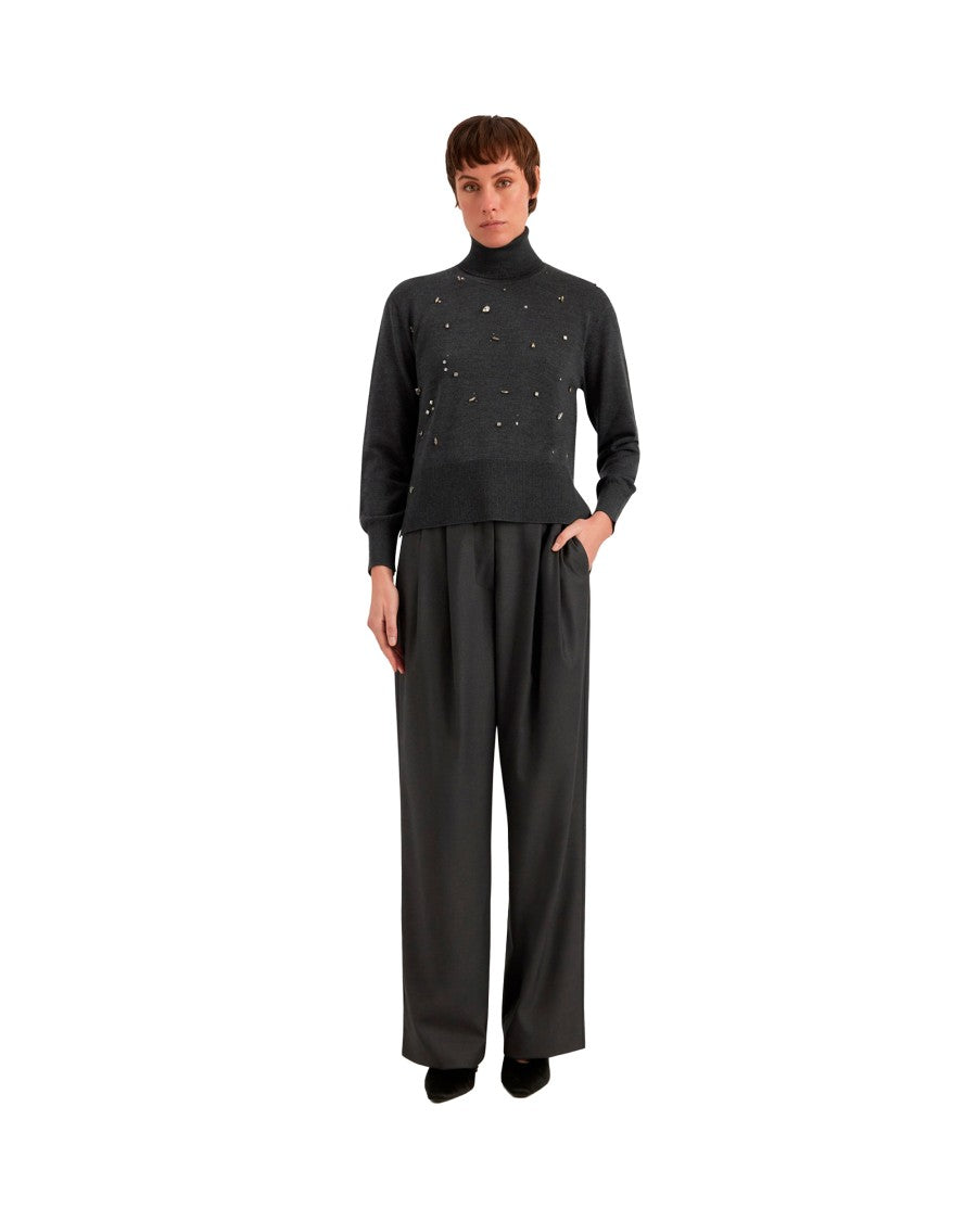 Alpha Studio Long-Sleeve Turtleneck Sweater With Stud And Rhinestone Embellishments
