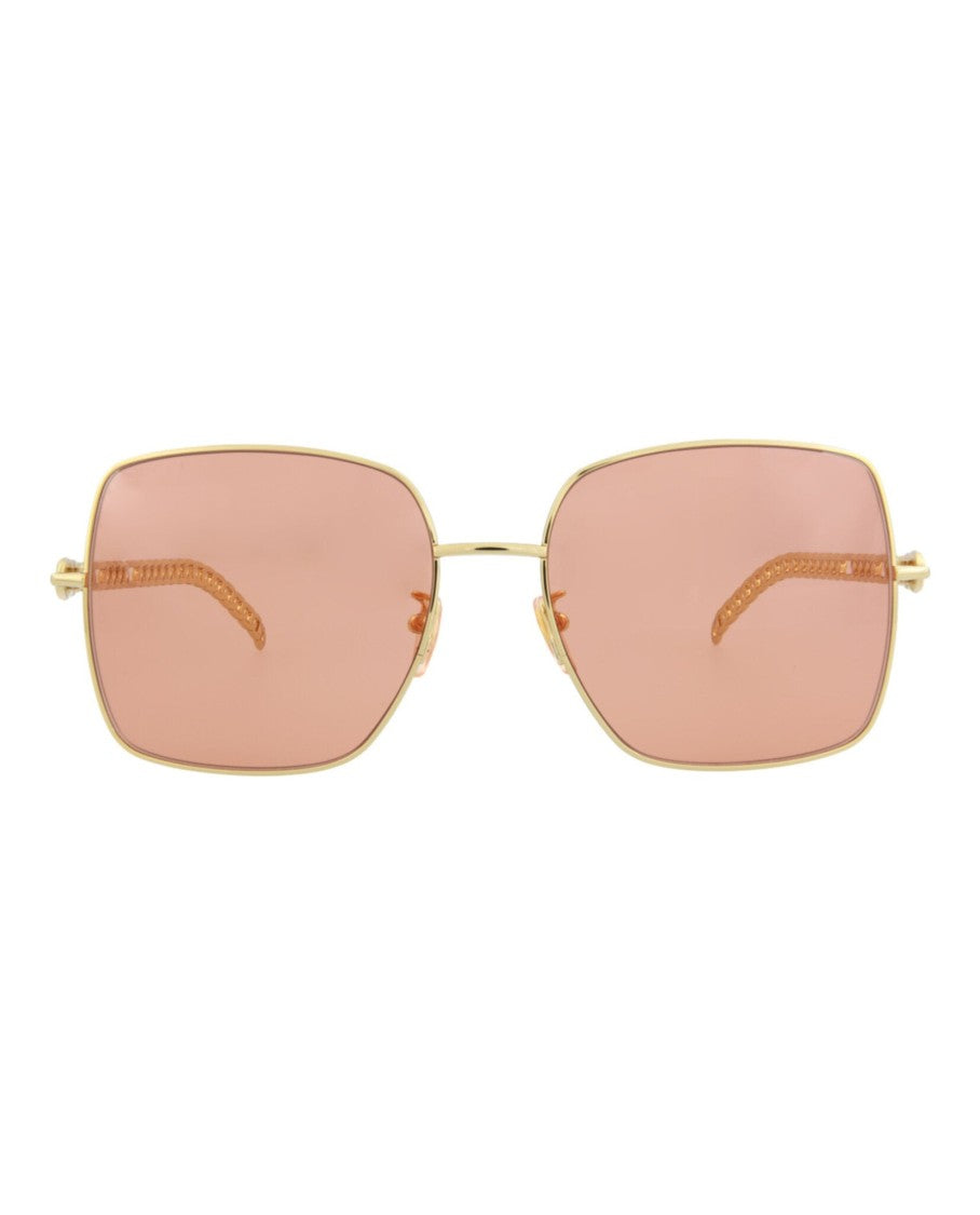 Gucci Square-Frame Metal Sunglasses With Heart-Shaped Charm