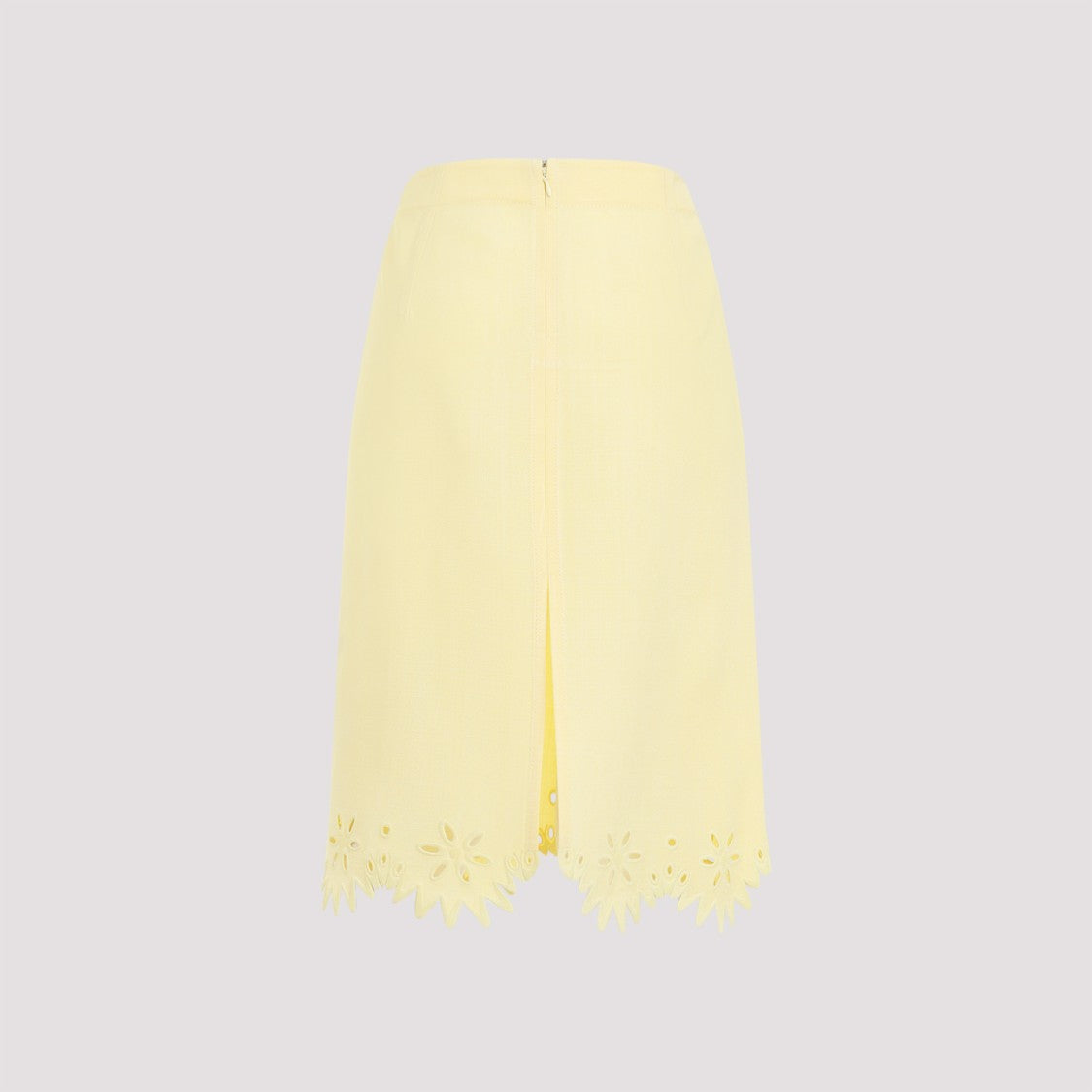 Bottega Veneta Grainy English Embroidery Yellow Viscose Midi Skirt