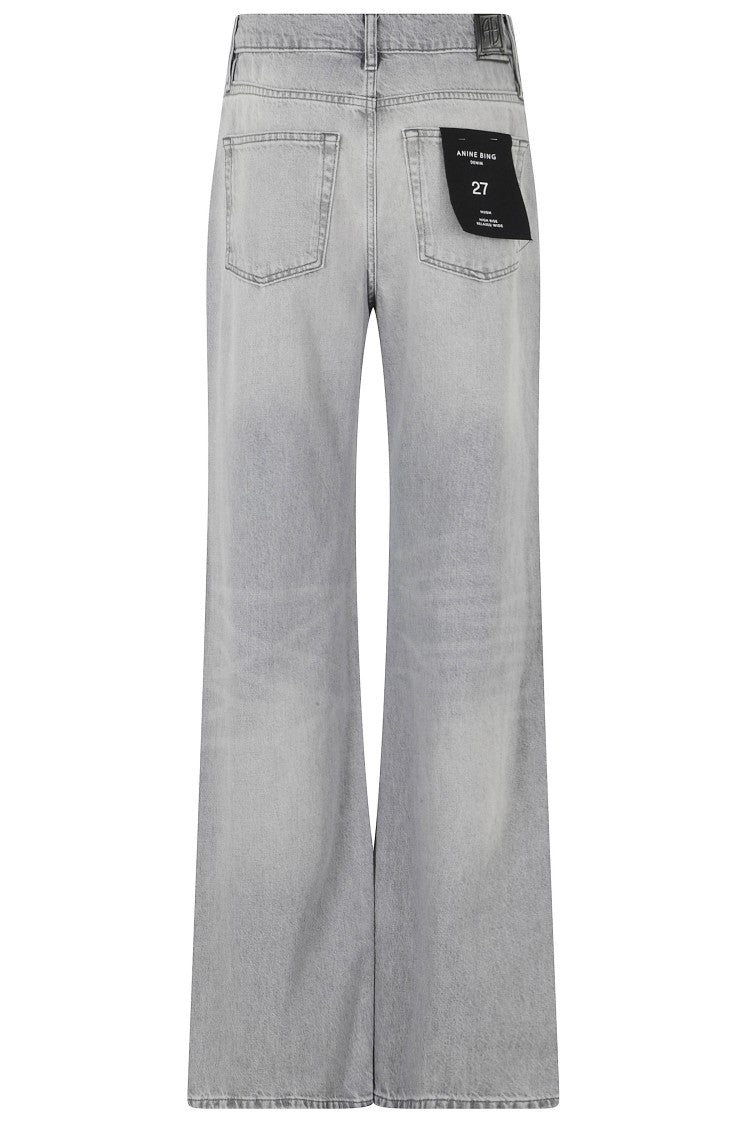 Anine Bing Gray Hugh High-Waist Wide-Leg Cotton Jeans
