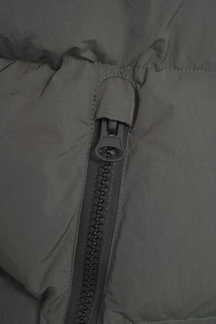 Blauer Padded Grey Quilted Down Jacket With Fixed Hood And Zippered Pockets