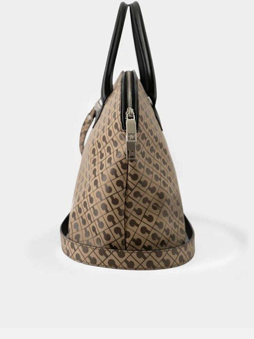 Gherardini Large Brown Geometric Pattern Bowling Handbag