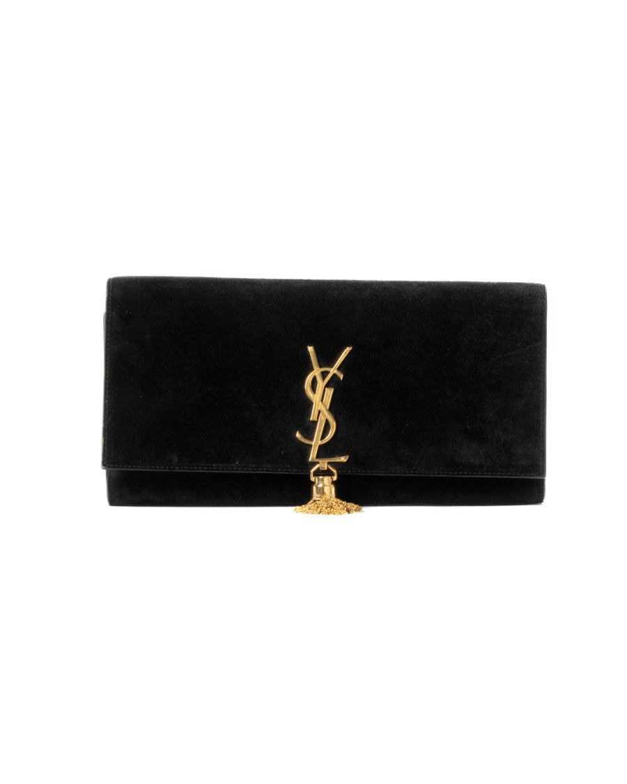 Saint Laurent Medium Suede Clutch With Iconic Logo And Tassel Detail