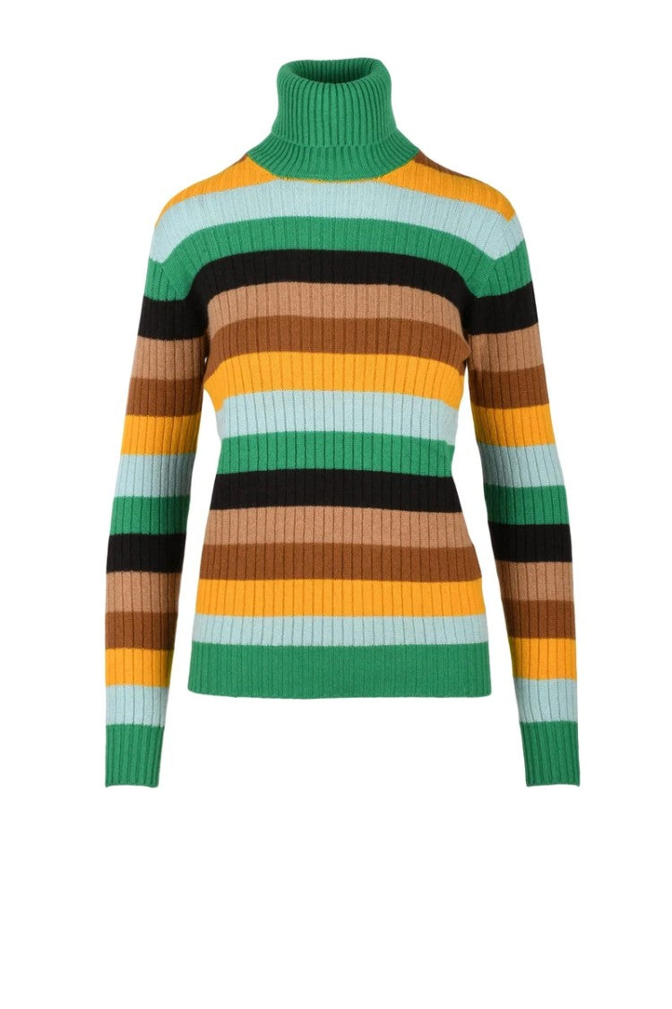 Drumohr High Neck Cashmere Sweater - Green/Yellow