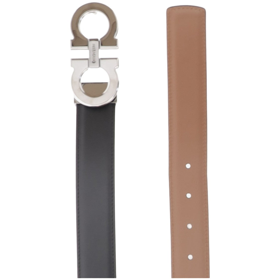 Salvatore Ferragamo Black Double Hook Reversible Leather Belt
