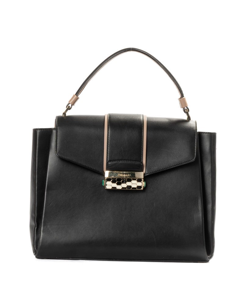 Bulgari Viper Structured Handbag With Pink Accents And Gold Hardware