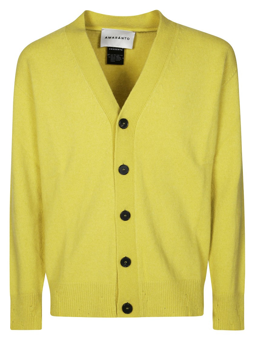 Amaranto Distressed Buttoned Cardigan With Rugged Detailing