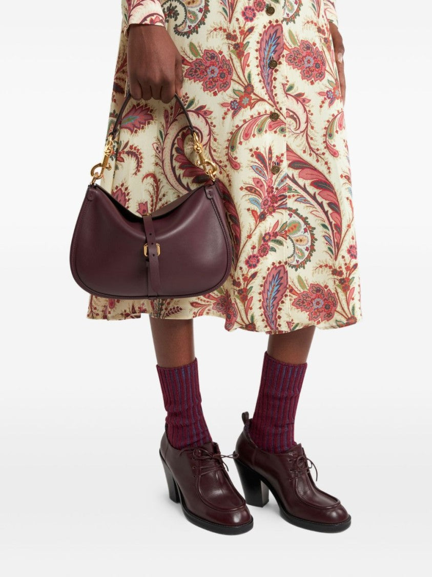 Etro Bordeaux Leather Shoulder Bag With Suede Interior