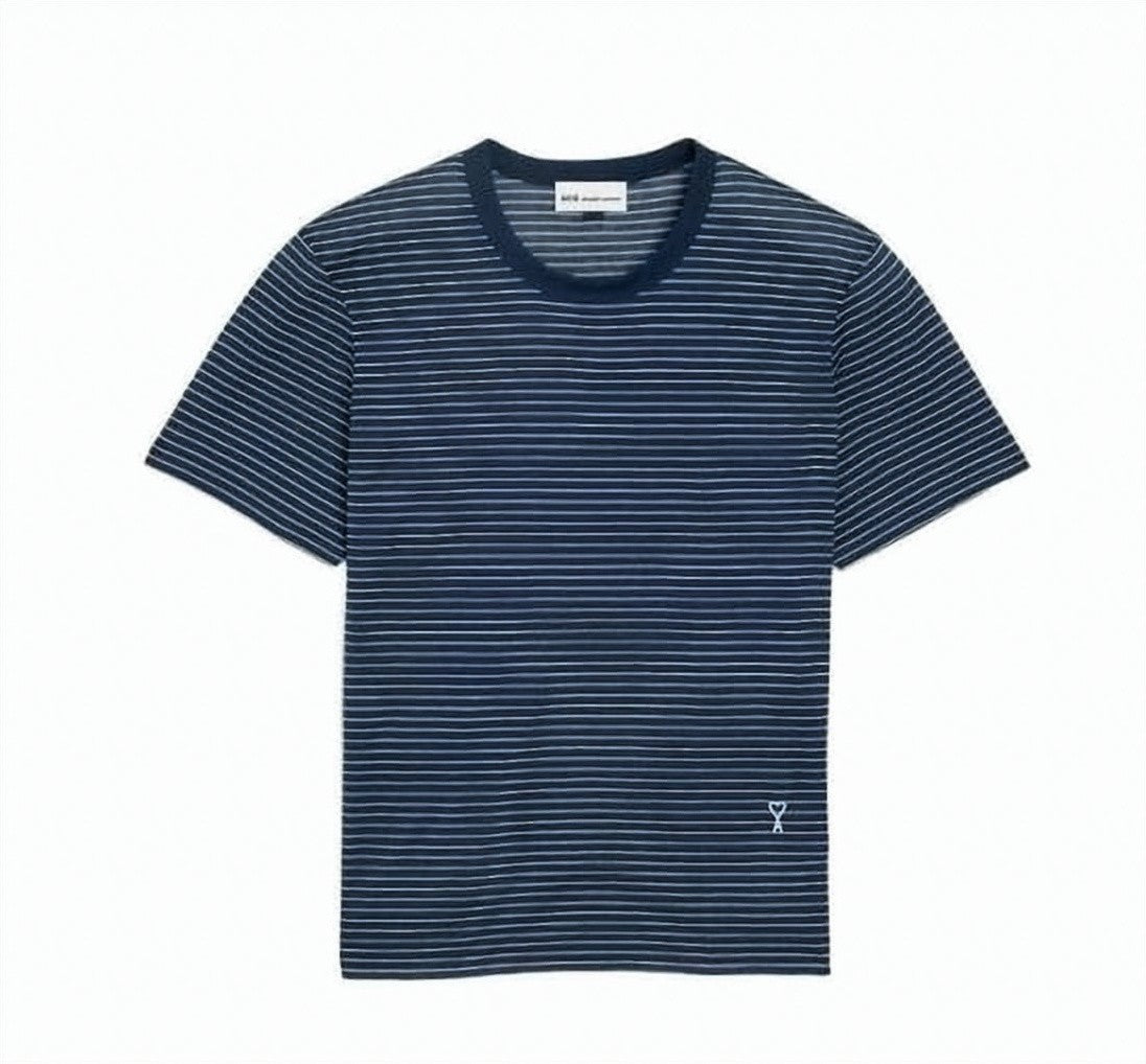 Ami Paris Navy Blue Relaxed Striped Heart T-Shirt