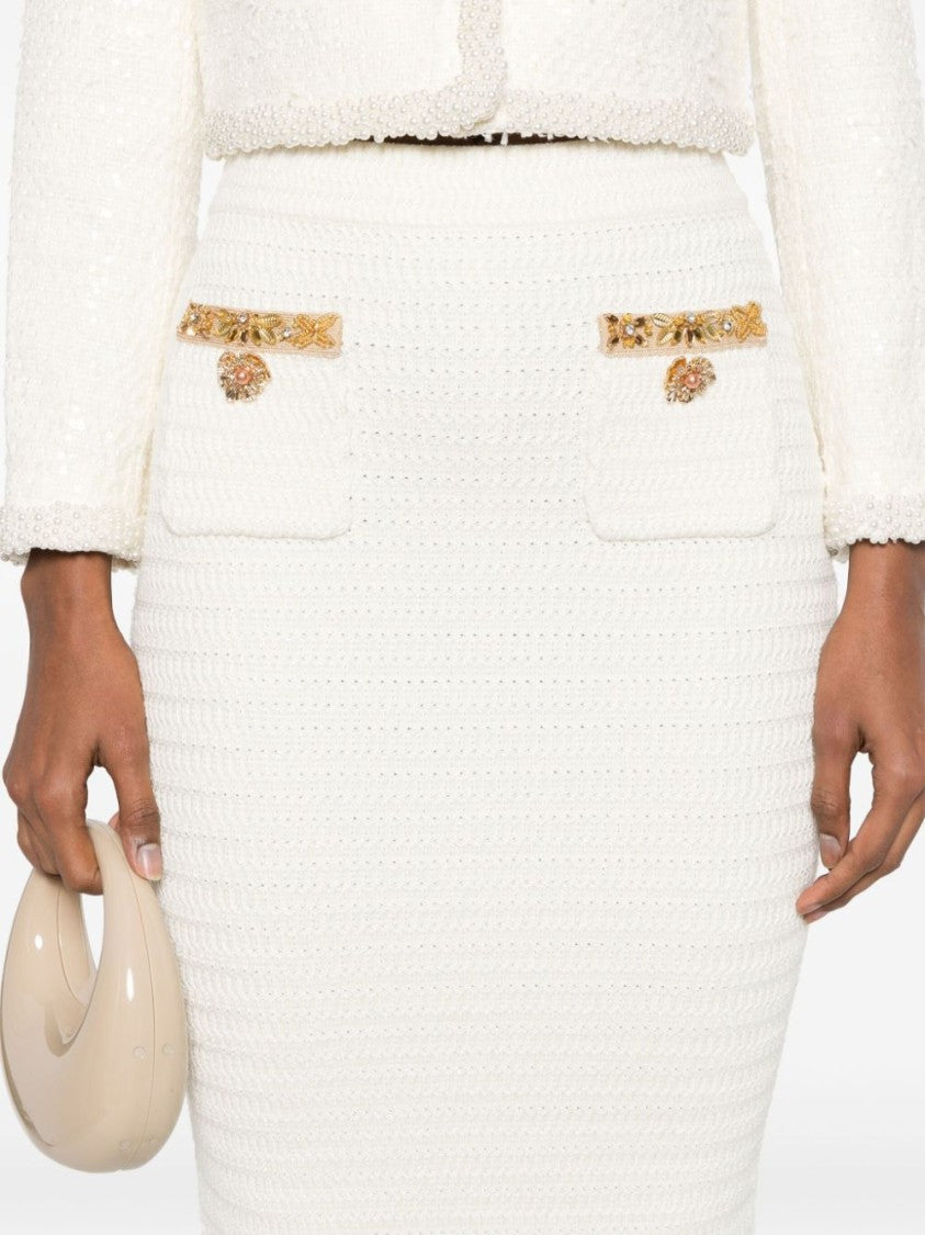 Self-Portrait Knee-Length Skirt With Textured Fabric And Gold Accents