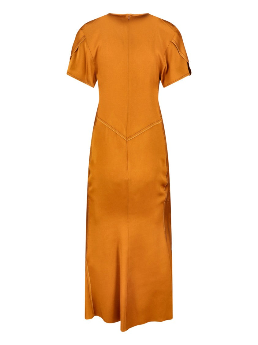 Victoria Beckham Draped Midi Dress With V-Neckline