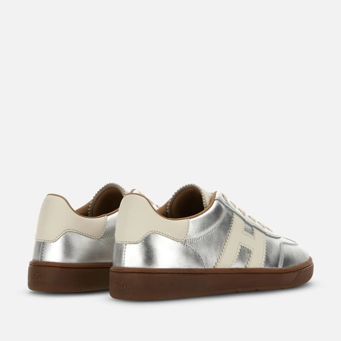 Hogan Contemporary Lace-Up Sneakers With Metallic Silver Finish