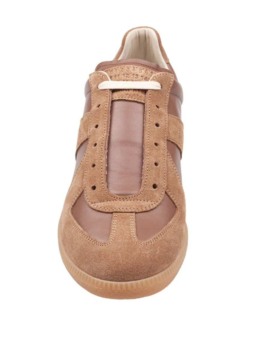 Maison Margiela Replica Leather And Suede Sneakers, Tan Color