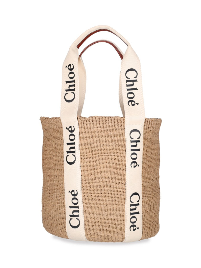 Chloé Beige Woody Large Rafia Tote Bag