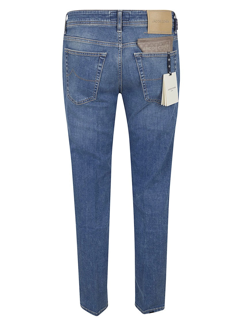 Jacob Cohen Cropped Slim Fit Stretch Denim Jeans With Logo Tag