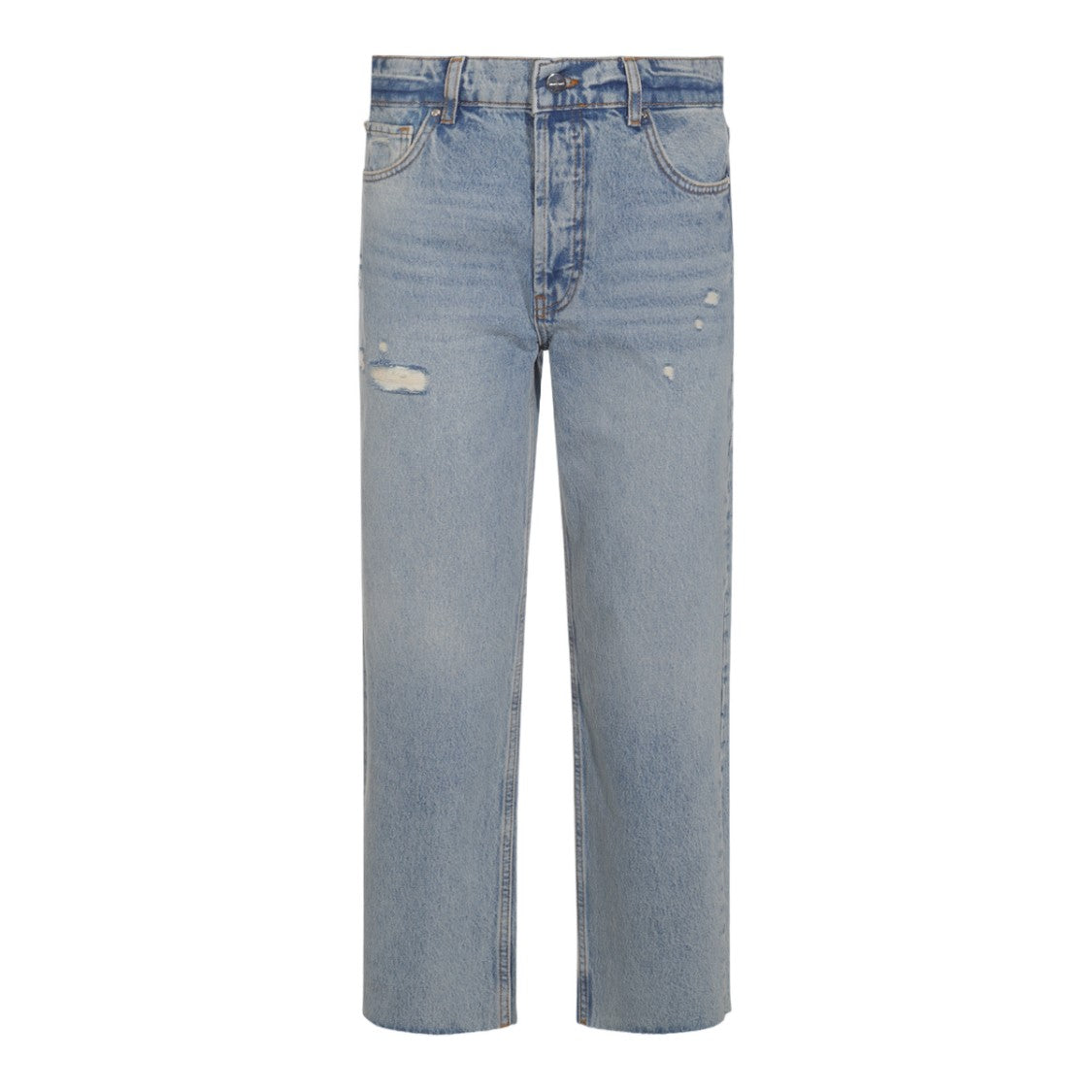 Anine Bing Light Blue Straight-Leg Jeans With Distressed Details