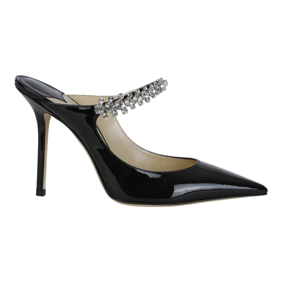 Jimmy Choo Crystal-Embellished Stiletto Mule In Black Patent Leather