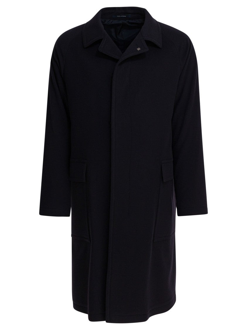 Tagliatore Mid-Length Blue Wool-Cashmere Coat