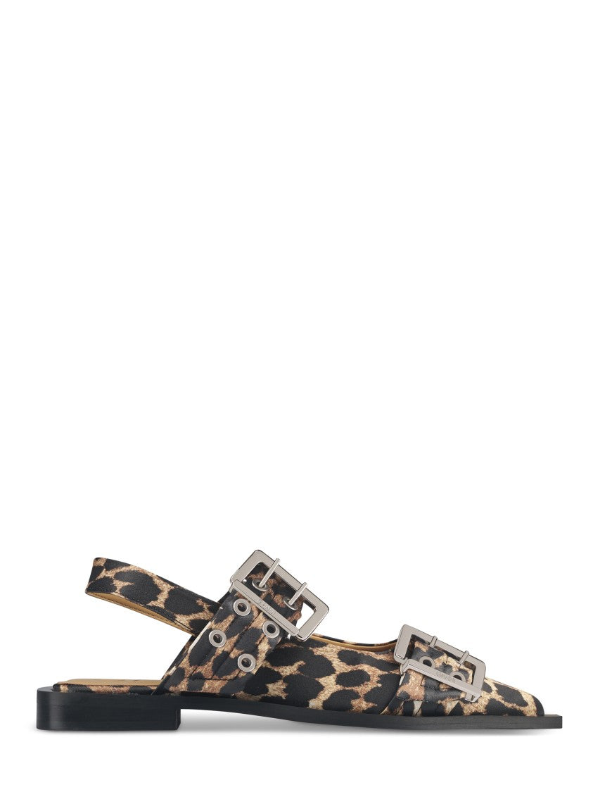 Ganni Leopard Print Sandals With Bold Buckles