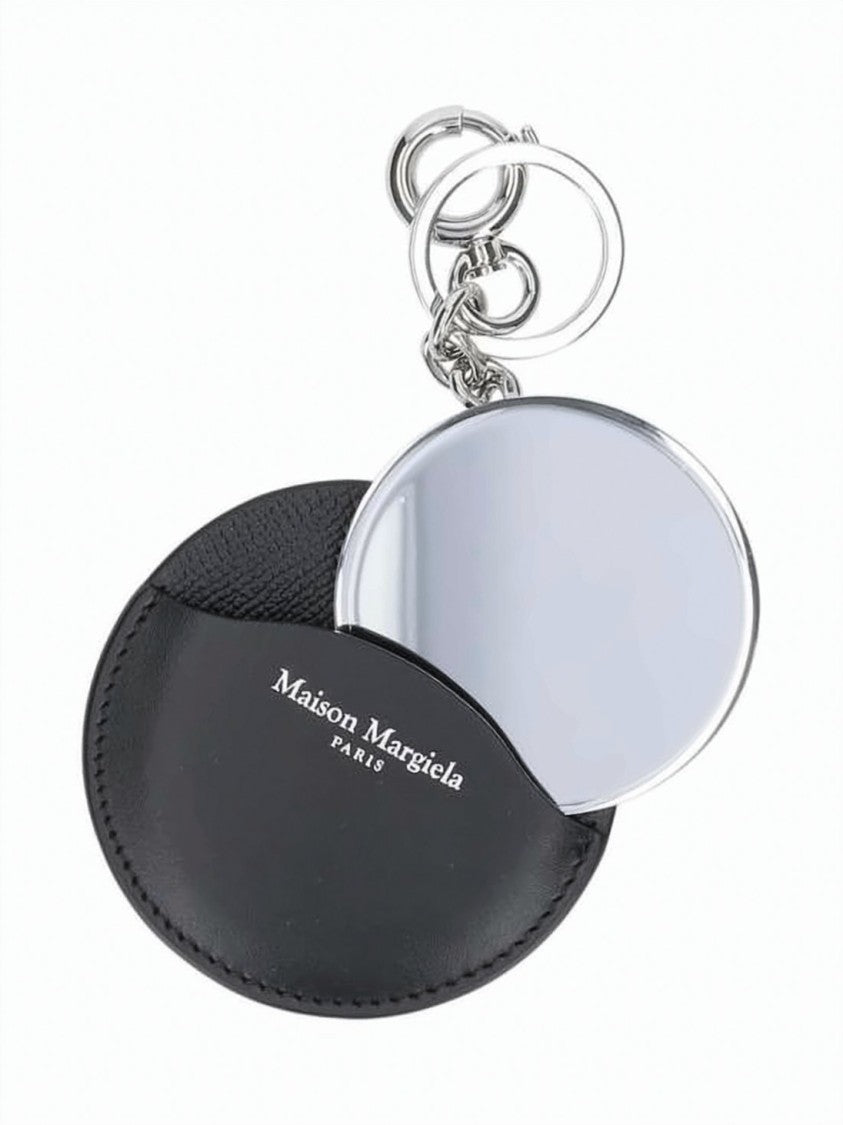 Maison Margiela Compact Black Leather Keyring With Mirror